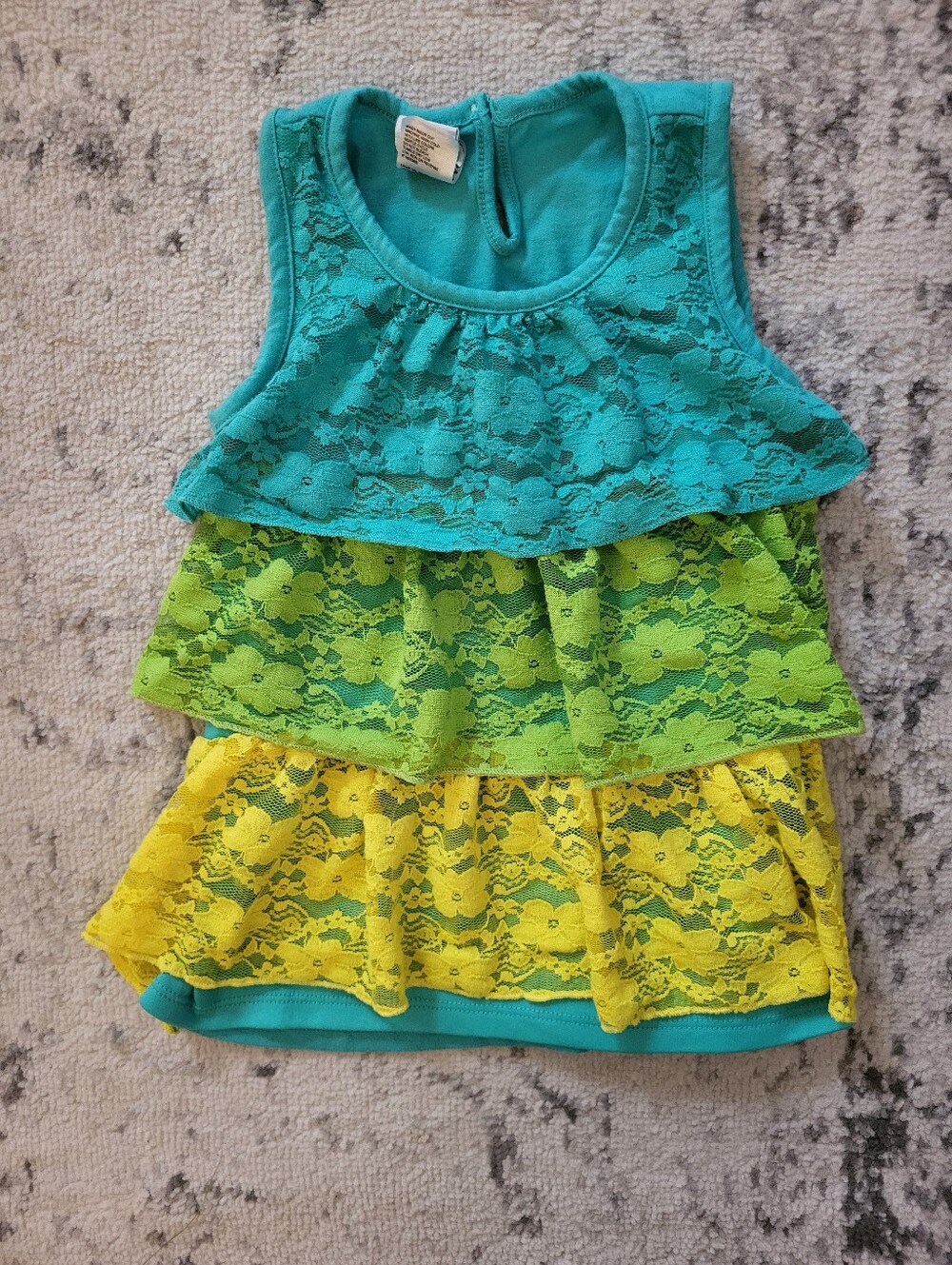 healthtex Turquoise, Lime & Yellow Lace Tiered Tank Top